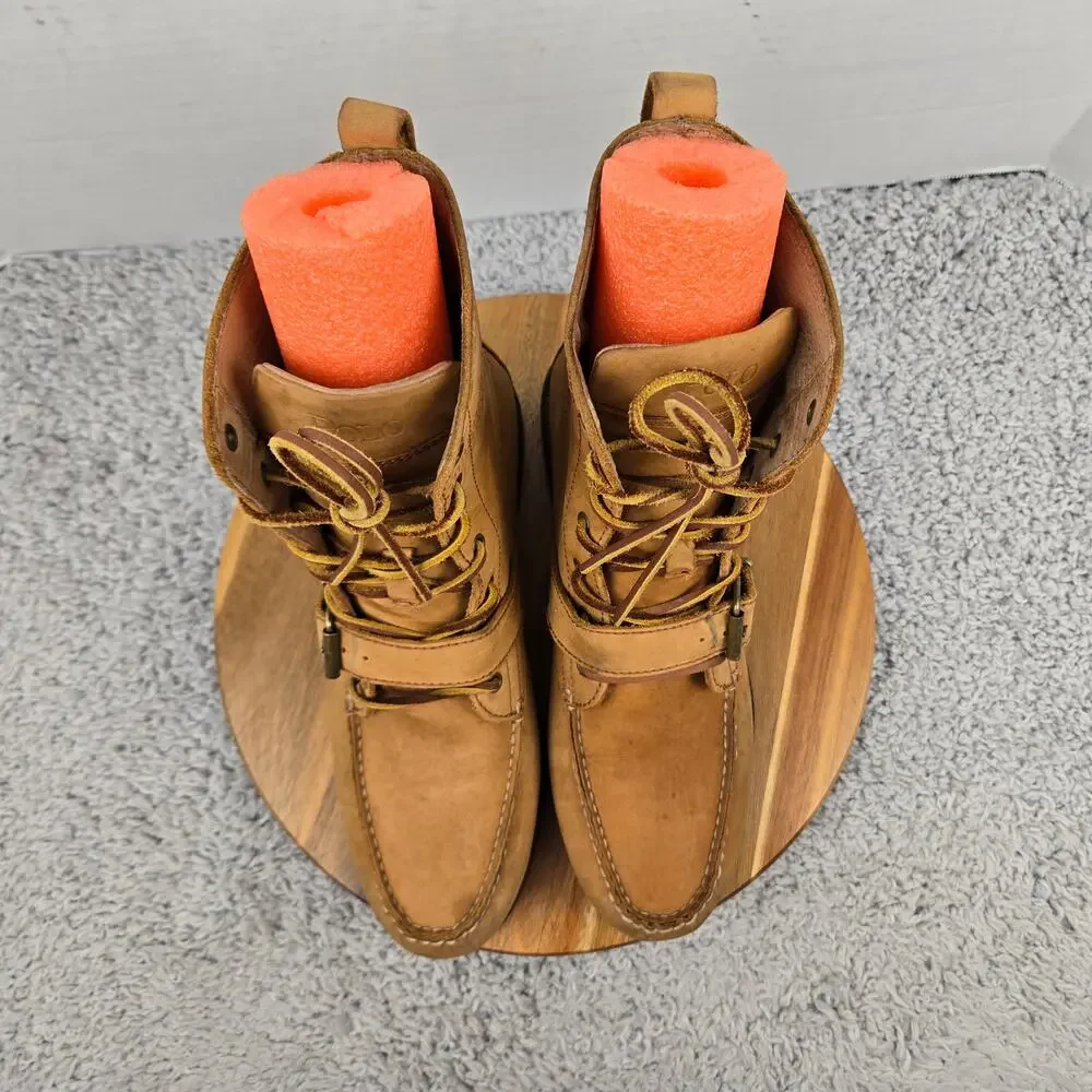 Polo Ralph Lauren Men 9.5D Ranger Brown Leather Buckle Strap Casual Moc Toe Boot